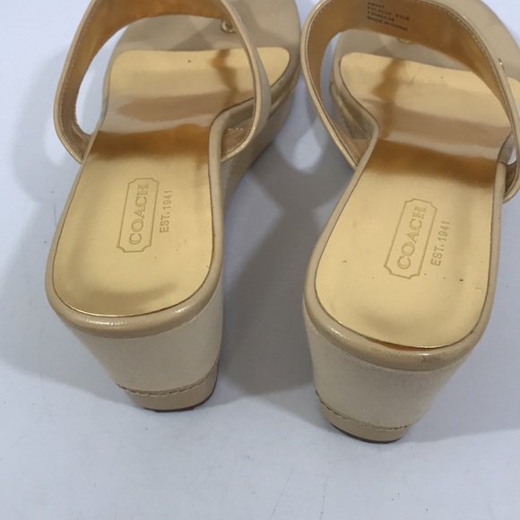Coach sandals Felicia size 8.5B cream tan gold 3 1/2” heel - Picture 6 of 11